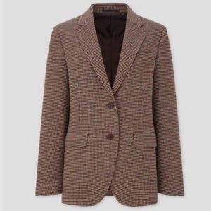 NWT Uniqlo tweed mannish jacket size S brown houndstooth